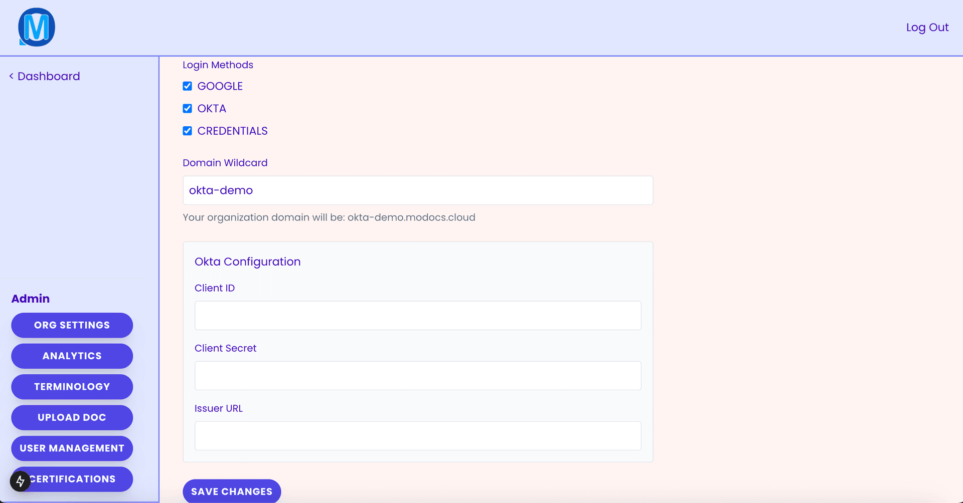 Setting up your Okta integration in MODocs